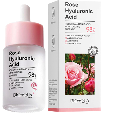 Bioaqua Face Rose Hyaluronic Acid 98 Percent Moisturizing Essence Facial Serum Hydration Shrink Pores Anti-Oxidation Nourishes 30ml image