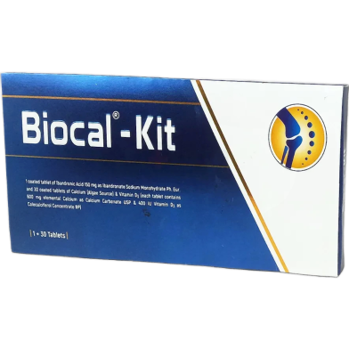 Biocal Kit 150 mg, 600 mg, 400 IU Tablet 30's Pack image