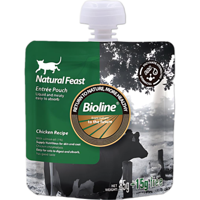 Bioline Cat Natural Feast Entree Pouch - Chicken Recipe For All Age Cats (85g plus15g) | Cat Wet Food image