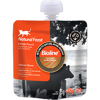 Bioline Cat Natural Feast Entree Pouch - Salmon Flavor For All Age Cats (85g plus15g) | Cat Wet Food image