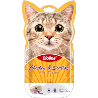 Bioline Cat Treats - Chicken and Scallop Flavor 5x15g | Cat Snacks image