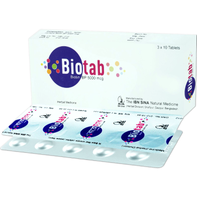 Biotab 5000 mcg Tablet 10's Strip image