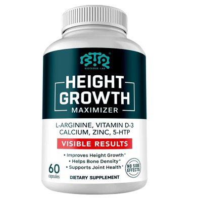 Bioteque Lab Height Growth Maximizer, Calcium, Vitamin D3 And Zinc Blend Pills, Bone Growth Supplement For Kids And Teens - 60 Capsules -523122239 image
