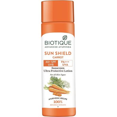Biotique Bio Carrot Face And Body Sun Lotion Spf 40 Uva Uvb Sunscreen 120ml Indian image