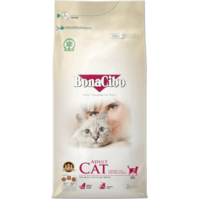 Bonacibo Adult Cat Food - Chicken with Anchovy and Rice | High-Protein Dry Cat Food for Healthy Digestion | 2kg For All Breeds Cats image