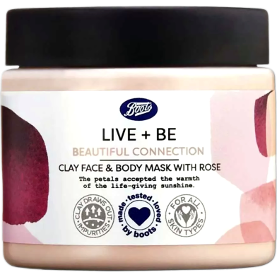 Boots Live Plus Be Clay Face and Body Mask With Rose – 200ml image