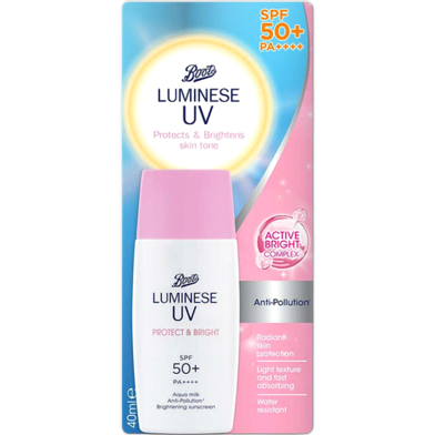 Boots Luminese UV Protect And Bright Sunscreen 50plus 40ml image