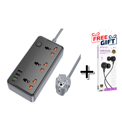 Borofone 3 Position Multi Socket (PD20W/1C3A) EU Black - BAC3A Roy Buy One Get Free Headphone image