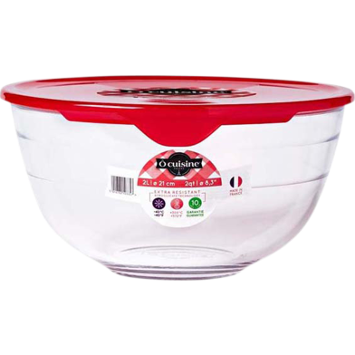 Ocuisine Borosilicate Bowl with Plastic Lid 2 Ltr Red image