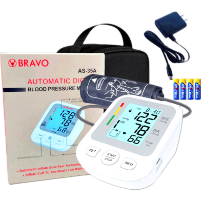 Bravo Fully Automatic Upper Arm Digital Blood Pressure Monitor Separate Cuff Lcd Display Usb Port image