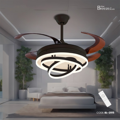 Breezelux 48 Inch Modern Luxury Decorative Silent Underlight Remote Ceiling Mount Fan (Black) image