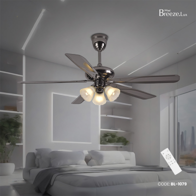 Breezelux Alpha 52 Inch Artistically Crafted Traditional Design Under Light Remote Ceiling Fan (Chrome) image