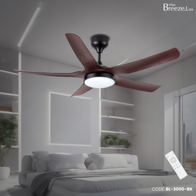 Breezelux Alpha 54 Inch Modern Decorative Silent ABS Blade Underlight With Remote Ceiling Fan (Dark Wood) image