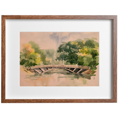 Bridge Watercolor Landscape - (27x20)inches image
