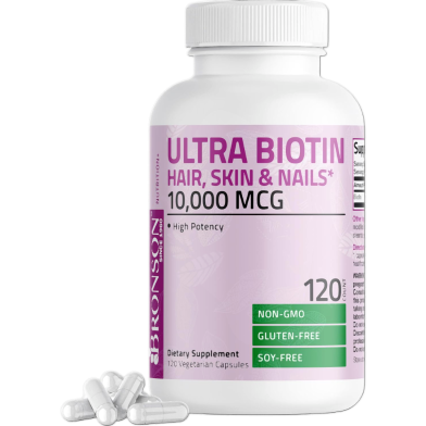 Bronson Basics Ultra Biotin 10000MCG Hair Skin and Nails Supplement 120 VEG Capsules - X001EFG42J image