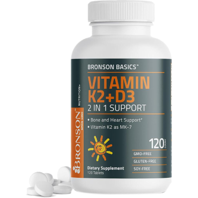 Bronson Vitamin K2 plus D3 5,000 IU (125 mcg) – 120 Capsules -339472018 image