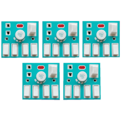 Bundle of 5 Pcs 5 In 1 AC 250V 6A Combine 4 Pcs Gang Switch With Fan Dimmer Regulator 2 Pin Socket LED Indicator and Fuse Multicolor Combine Wall Gang All In One- Blue Color image