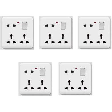 Bundle of 5 Pcs 5 Pin Multi Function Universal Wall Gang Socket - Gang Universal Socket image