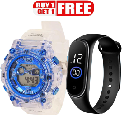 Buy 1 Get 1, Round LED Digital Sports Watch, Water Resistance LED Wrist Watch, Combo Offer - Watch image