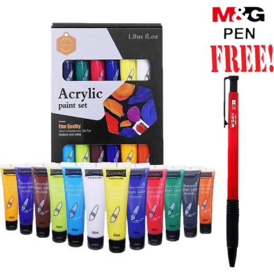 Buy 1 Keep Smiling 12 Colors 30ml Professional Acrylic Paint Set Get 1 M and G Pen Free image