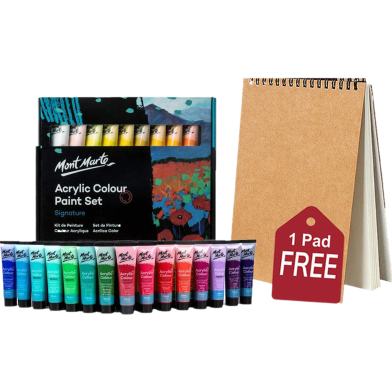 Buy 1 Mont Marte Signature Paint Set - Acrylic Paint 36pc x 36ml Tubes Get 1 Handmade Drawing Pad Free` image