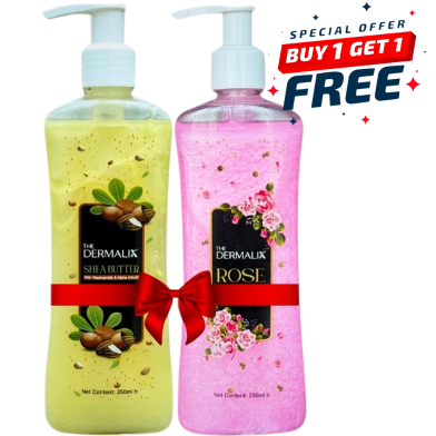The Dermalix Rose Soothing Shower Gel 250ml Buy 1 Get 1 The Dermalix Shea Butter Brightening Shower Gel 250ml Free image