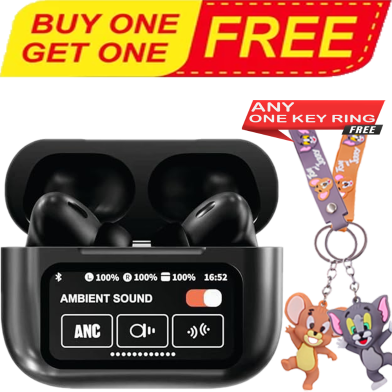 Buy Airpods Pro ANC Touch Screen Display Earbuds With Tom and Jerry Random Key Ring (Any One) FREE image