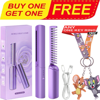 Buy Mobile Heat Comb, Which Is a Portable Hair Straightening Brush With Tom and Jerry Random Key Ring (Any One) FREE image