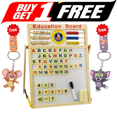 Buy Multipurpose Educational Bangla and English alphabet Double Sided Writing board (17 Inch) Get Tom and Jerry Key Ring (Any One) FREE image