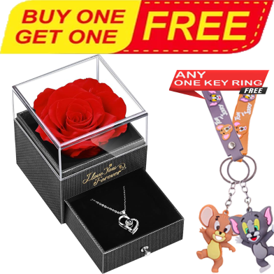 Buy Preserved Rose And Necklace Gift Set With Tom and Jerry Random Key Ring (Any One) FREE image