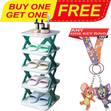 Buy Simple Shoe Rack Folding Shoe Cabinet Multi-layer Shoes Storage Organizer With Tom and Jerry Random Key Ring (Any One) FREE image