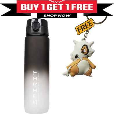 Buy Spirit Motivational Sports Water Bottle Black White 1000ml (Get One Pokemon Keyring FREE) image