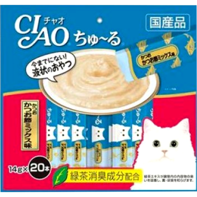 CIAO Churu Creamy Cat Treat - Tuna and Dried Bonito Mix 20x14g | Cat Snacks image