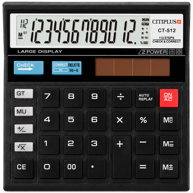 Citiplus CT-512N 112 Steps Check Correct Calculator Metal Faceplate 12 Digit Desktop Business Calculator image