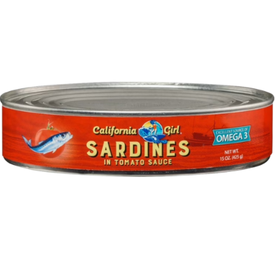 California Girl Sardines In Tomato Sauce Can 425 gm image