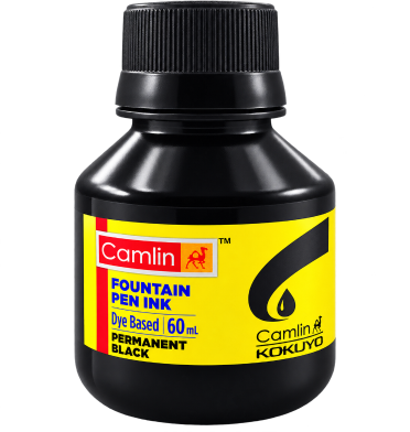 Camlin Black Fountain Pen Ink Bottle Drawing Dip Airbrush Dye Based Refil- 60ml image
