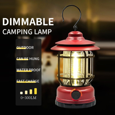 Camping Lantern, LED Lantern, Outdoor Battery Camping Lamp, Dimmable, Rechargeable, Type C, IPX4 Lantern, Battery Operated for Outdoor, Hiking, Fishing, Small Family Garden image