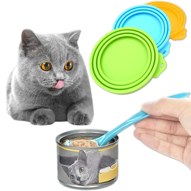 Can Lids Covers For Cans Tins Dog Cat Food Container Plastic 3 Standard Seal, with Spoon | Can Covers image