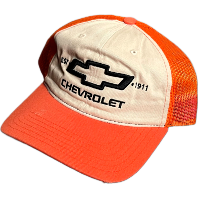 Capon Chevrolet Mesh Trucker Cap Orange And Cream Design image