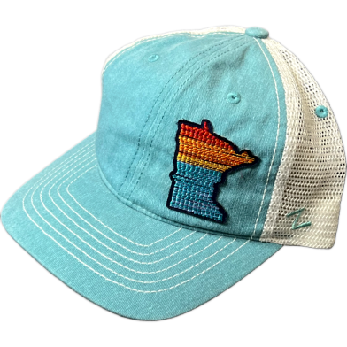 Capon Minnesota State Outline Baseball Teal And White Cap image