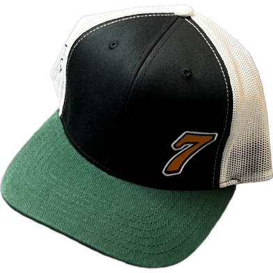 Capon Number 7 Trucker Hat Black, White And Green Mesh Snapback image