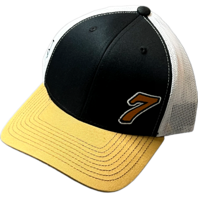 Capon Number 7 Trucker Hat Black, White And Gold Mesh Snapback image