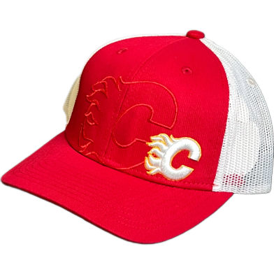 Capon Teenage Calgary Flames Red And White Mesh Trucker Hat Kids Cap Age 6-18 Years image