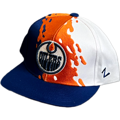 Capon Teenage Edmonton Oilers Zephyr White Paint Brush Snapback Hat ( Kids Cap Age 6-18 ) Years image