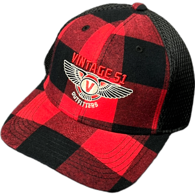 Capon Vintage 51 Plaid Mesh Back Trucker Red And Black Cap image