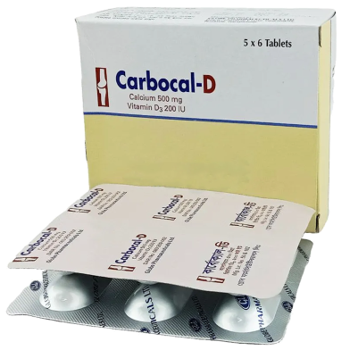 Carbocal-D 500 mg Plus 200 IU 6's Strip Tablet image