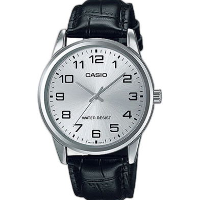 Casio Black Leather Quartz Men's Watch image