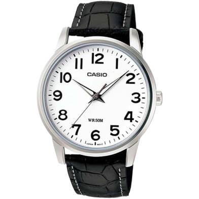 Casio Black Leather With White Dial Watch For Men image