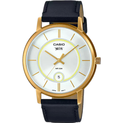 Casio MTP-B120GL-7AVDF Enticer Day Date Stainless Steel Golden Leather Belt Watch image