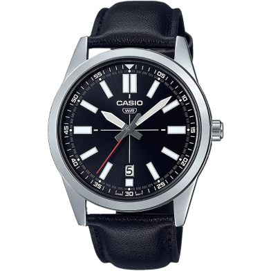 Casio Enticer Men Black Analog Watch Men Quartz Leather Band image